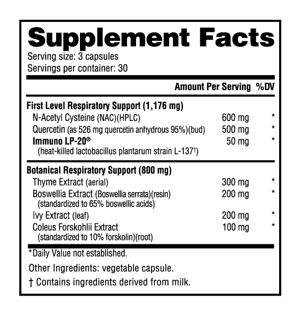 NutraBio; Lungs Nutrition Facts